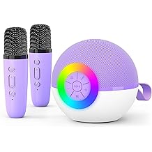 goopow Mini Karaoke Machine Speaker for Kids Adults, Portable Bluetooth Microphone Song Toys with LED Light, Best Chritmas Birthday Festival Gift for 3 4 5 6 7 8+ Year Old Girls Boys (Purple-2MIC)