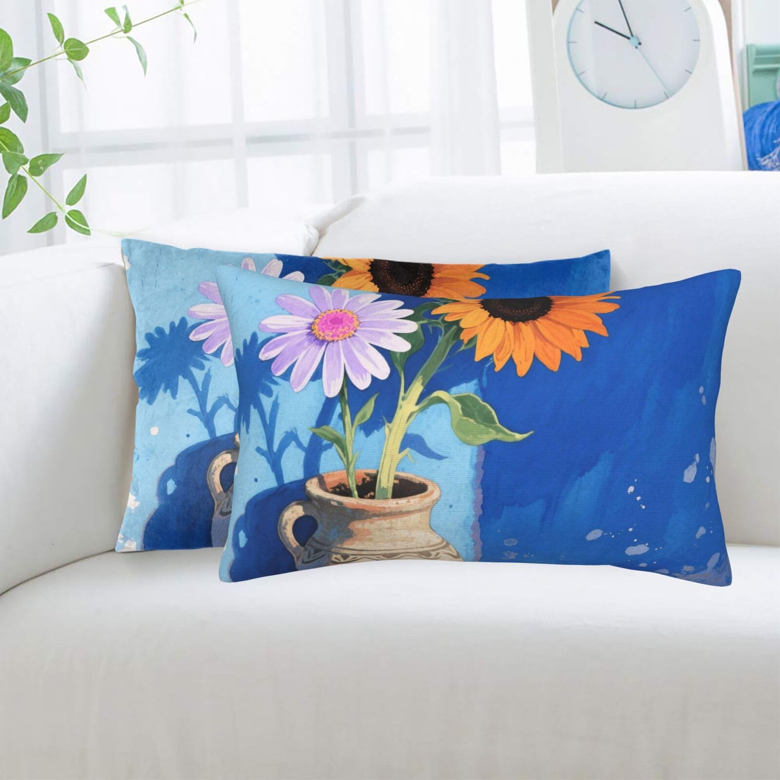 2 Pack Standard Pillowcases Sets, Ultra Soft Comfort Microfiber Plush Pillow Cases Daisy Sunflower Decorative Throw Pillow Cover with Hidden Zipper for Bedroom, Sofa, Couch,20"X30"