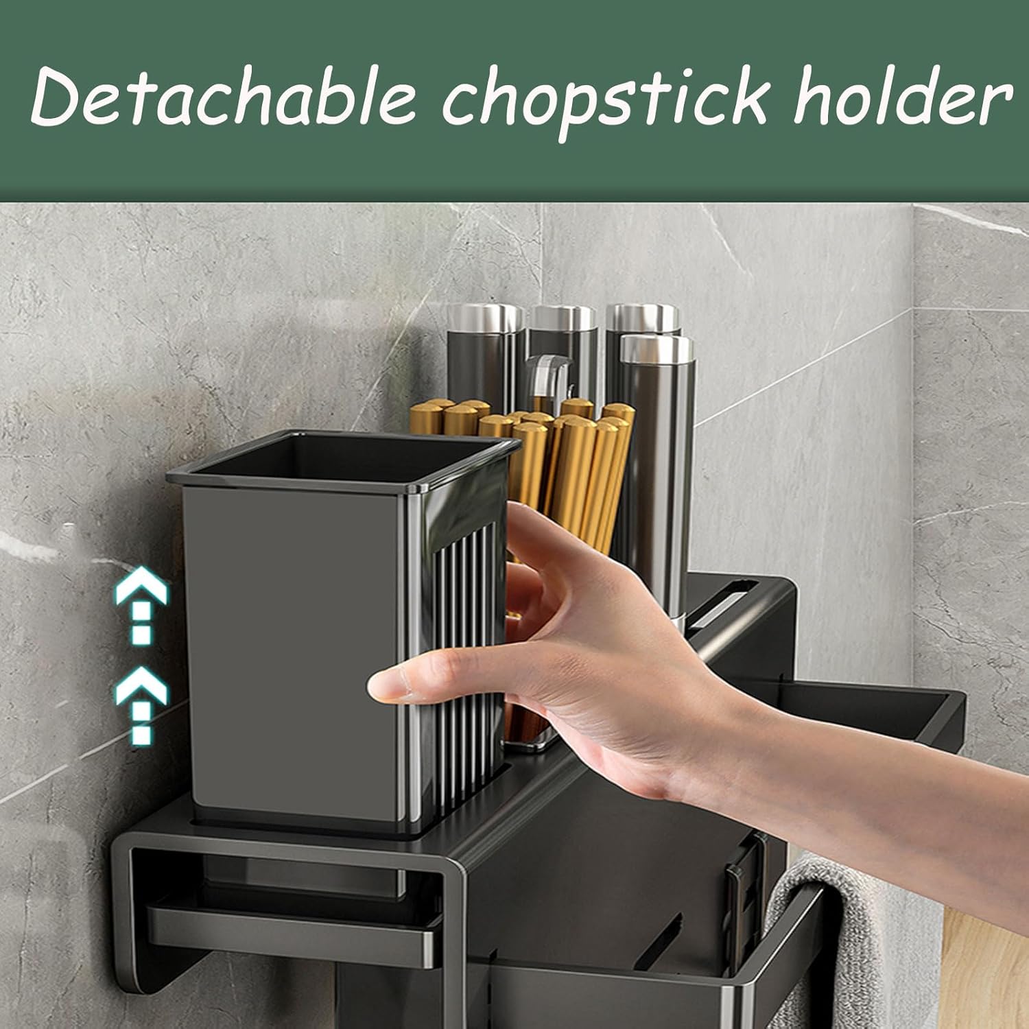 Dxcaicc Wall-Mounted Storage Rack with Hook,Wall Mount Utensil Holder,No Drilling Kitchen Organizer Hanging,Hanging Removable Hooks Rack, for Kitchen, Bathroom,Bedroom,A