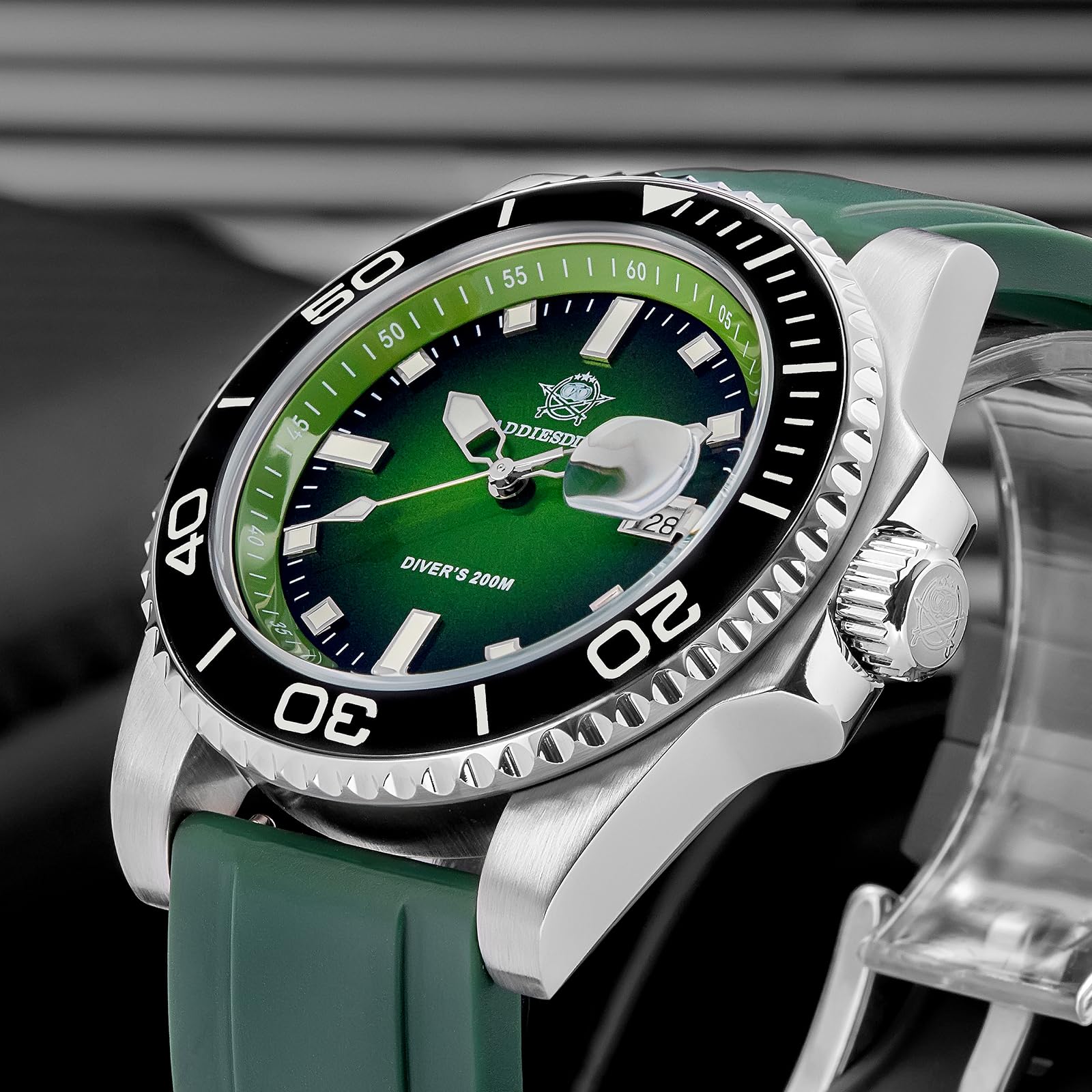 ADDIESDIVE Reloj de Buceo 200m Cuarzo Hombres BGW9 Bisel Cerámico Luminoso Reloj Analógico Hombres con Correa de Caucho AD2089