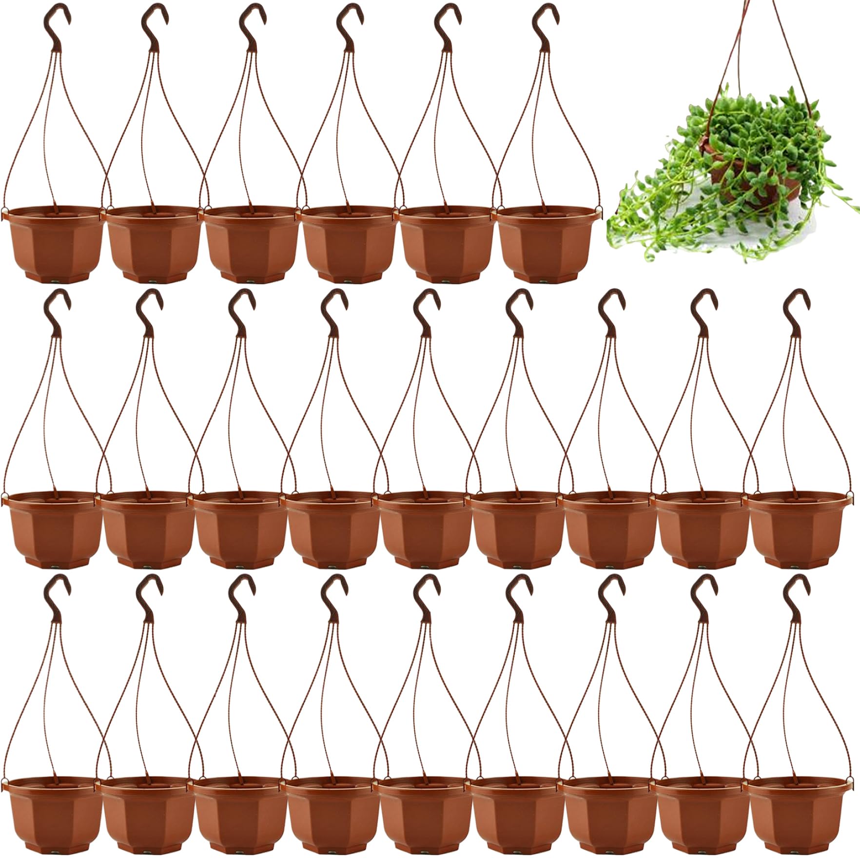 Pineeseatile 24 Set Plastic Hanging Planter, Octagonal Hanging Pot For Plants, Flower Pot With Hook, Decorative Planter For Plant Balcony Garden