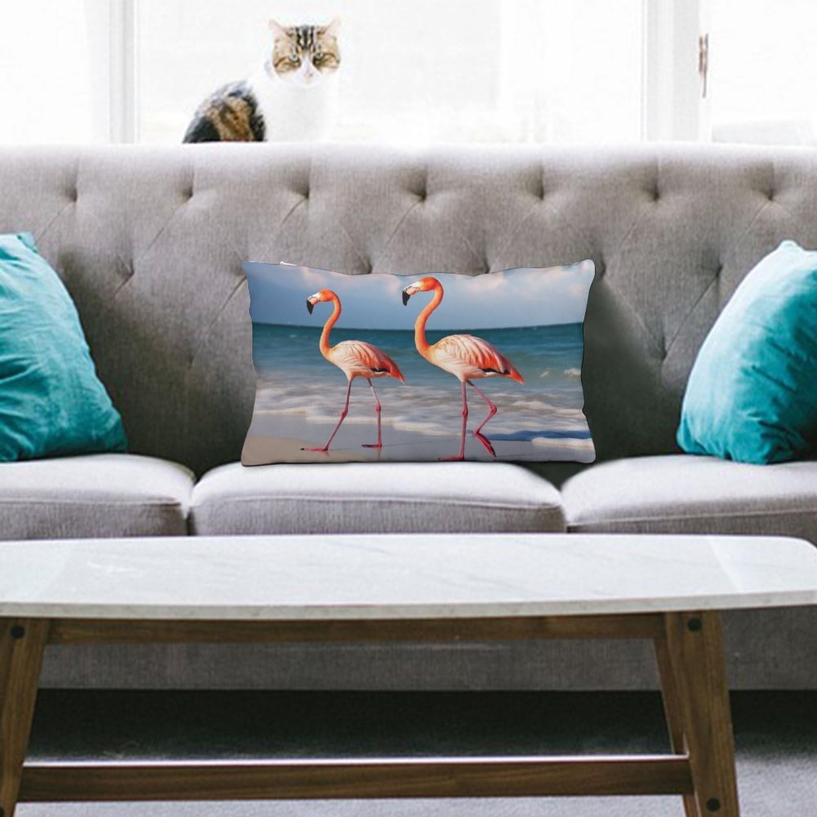 NTVOWPZO Decoration Throw Pillow Covers 8"x12" Pillowcases Covers Flamingo On The Beach Soft Pillowcases Modern Farmhouse Home Decor Sofa Cushions Covers for Couch Bed Living Room