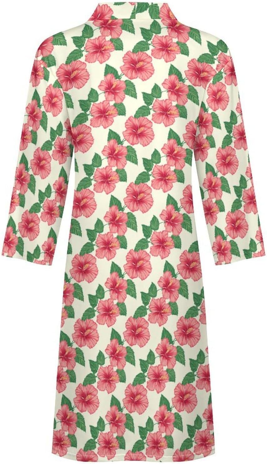 Hawaiian Hibiscus Flowers Mens Robe Long Bathrobe for Women Bath Robes Lightweight Soft Printed Sleepwear