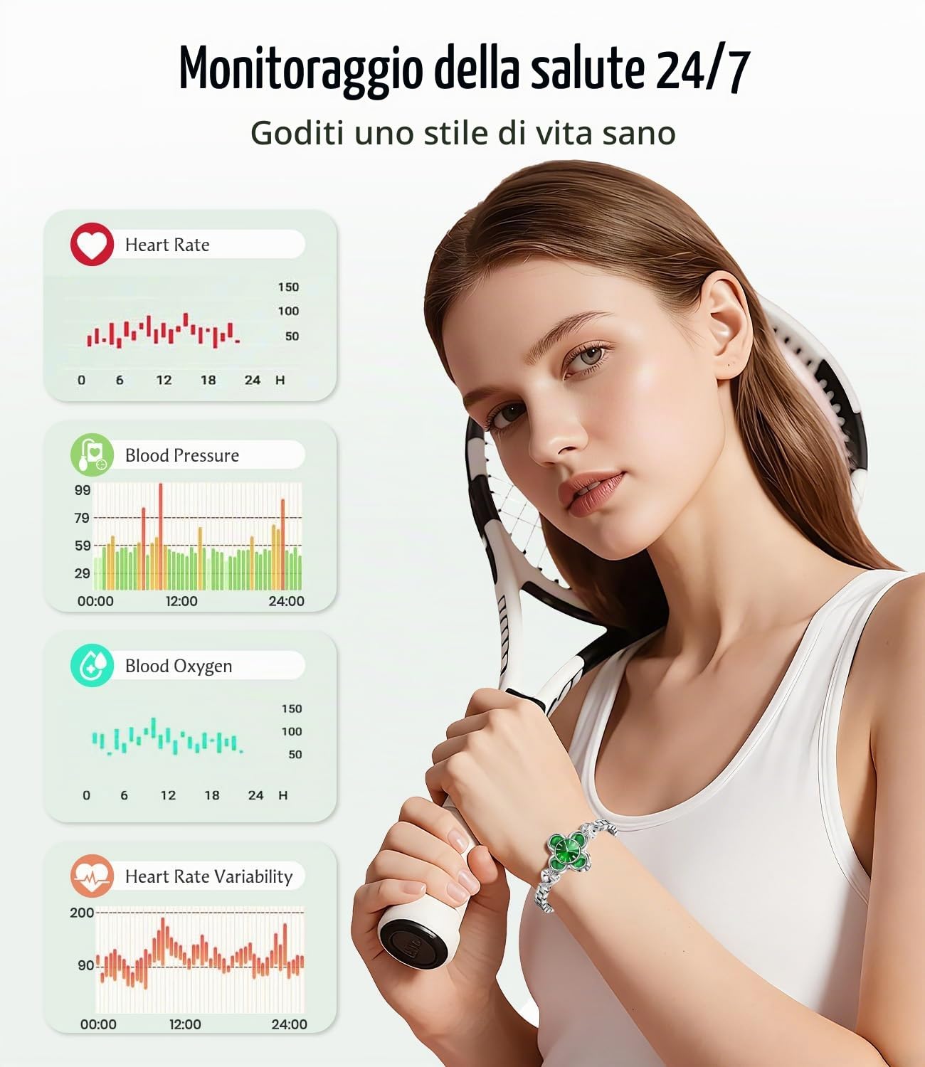 Smartwatch Donna, Strap Smart Band Fitness Tracker con 170 Sportive Contapassi Sonno Cardiaca, Bluetooth Notifica via SMS, Smart Watch IP68 Impermeabil, Orologio Smartwatch Donna per iOS Android