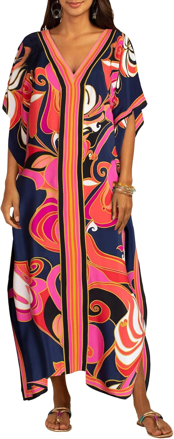 Bsubseach Women Plus Size Kaftan Dress Swimsuit Cover Up Caftan Maxi Beach Dresses Cover Ups