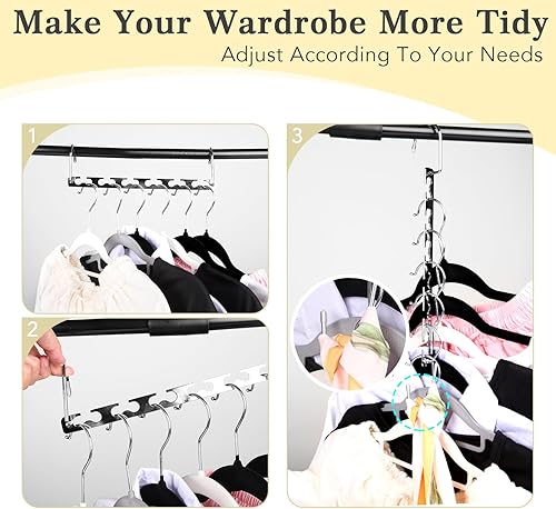Miniatura 4 de Perchas que ahorran espacio, paquete de 20 perchas mágicas de metal, organizador de perchas para armario, perchas que ahorran espacio, organizador