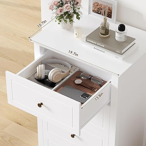Miniatura 7 de TTVIEW 4 Drawer Dresser, White Dresser Antique Chest of Drawers with Solid Frame, Tall Wood Storage Chest Cabinet for Living Room, Bathroom,