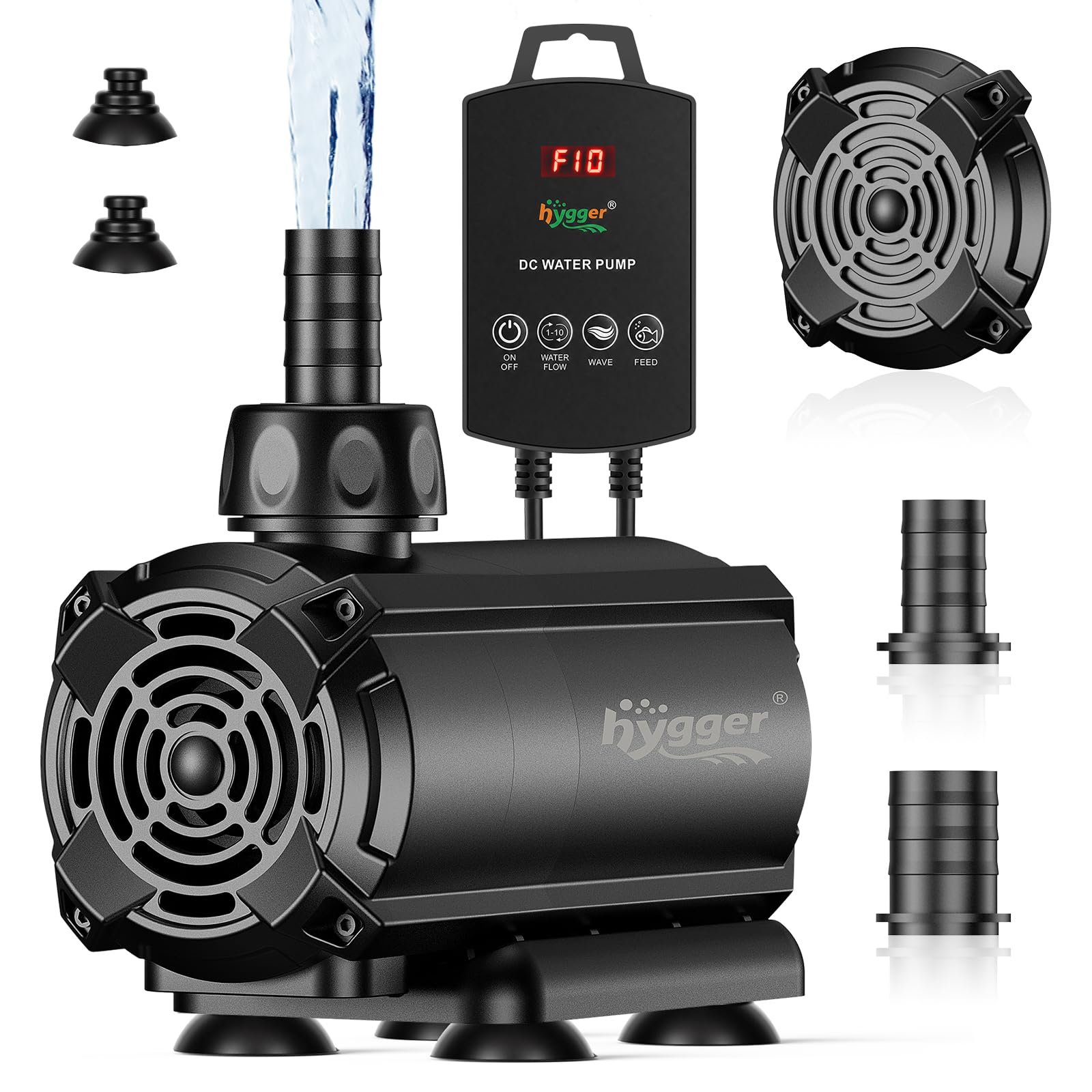 hygger Pompe à eau submersible pompe bassin 6000L/H pompes pour fontaines | avec contrôleur externe, 10 débit d'eau réglable, mode onde, mode alimentation, 6 buses, fonction mémoire, pompe amphibie