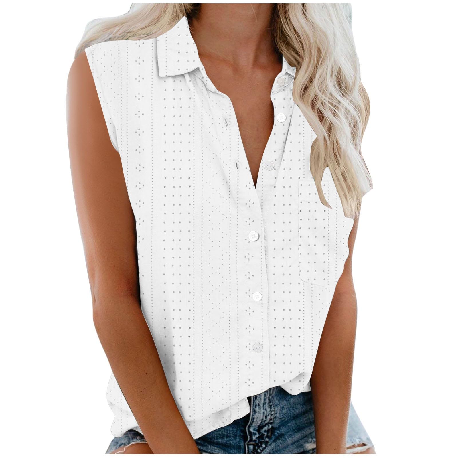 NUSGEAR Camisa sin Manga Mujer Verano Moda Color sólido Camisa Blusa Casual Camisola Camisetas de Tirantes Cuello en V Botones Original Fiesta Playa Chaleco Tops Suelto Basic tee 2024