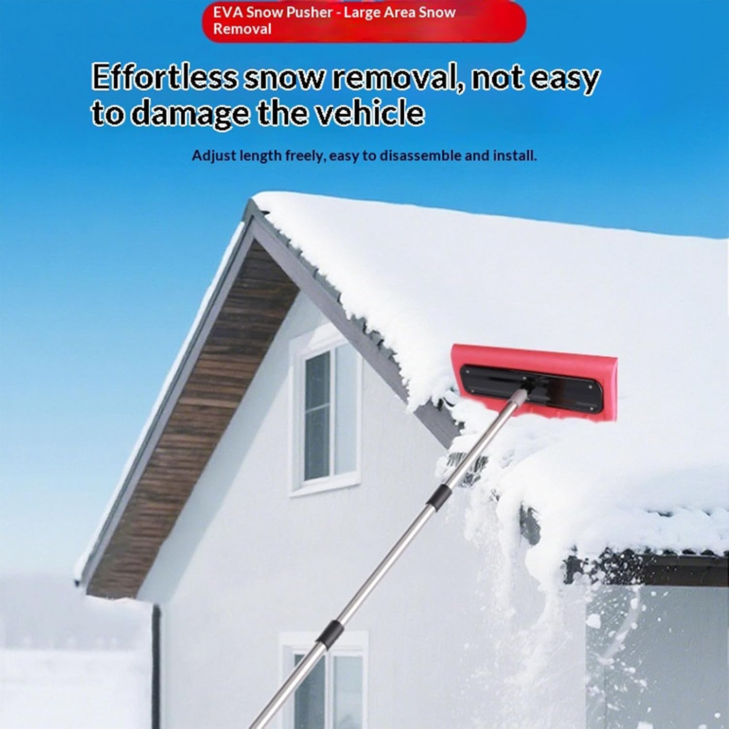Adjustable Telescoping Snow Roof Rake(78-157in), Multifunction Roof Snow Removal Tool for House, EVA Push Plate Stainless Steel Telescopic Pole for Roof Car Outdoor Snow Cleaning (157.5in)