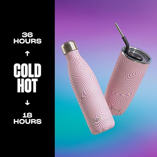 Miniatura 2 de S'well Botella de agua de acero inoxidable, 17 onzas, remolino de lavanda, recipientes aislados al vacío de triple capa que mantiene las bebidas