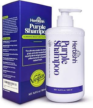 Herbishh Purple Shampoo for Blonde, Silver & Highlighted Hair, Eliminates Yellow & Brassy Undertones, Deep Cleansing Shampoo, Frizz Control & Color Protection, 100% Vegan 16.9 fl. Oz