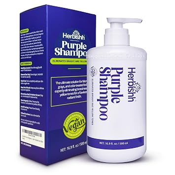 Herbishh Purple Shampoo for Blonde Hair 16.9 fl. Oz, Eliminates Yellow & Brassy Undertones from Silver & Highlighted Hair, Deep Cleansing Shampoo, Frizz Control & Color Protection