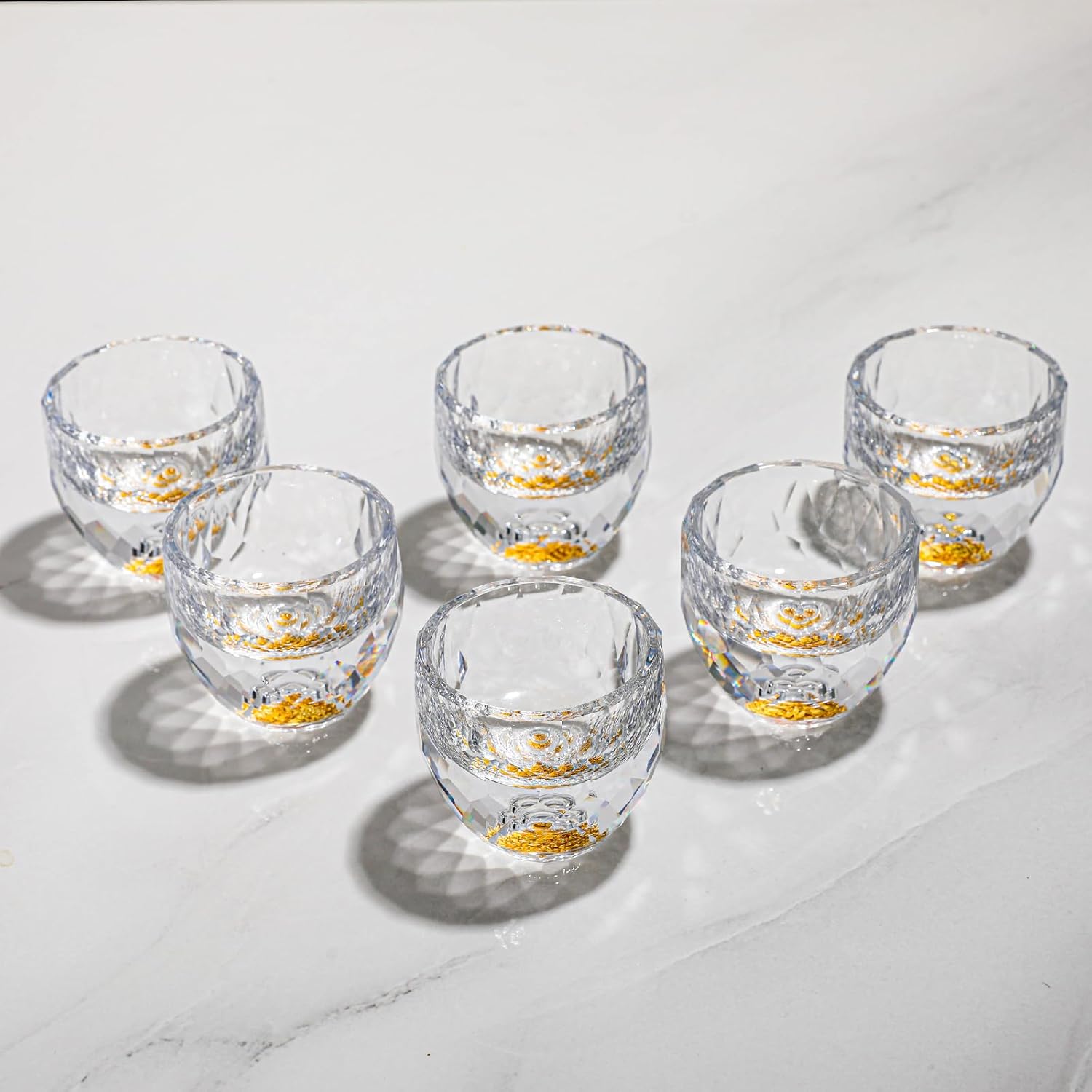 SIYOUKI Crystal Shot Glasses Set 1.7oz, Diamond Shot Glasses Decorated With 24K Gold Leaf Flakes, BPA-Free&Lead-Free, Handmade Shot Cups for Décor & Collection, Gift Choice (Diamond-6PCS)