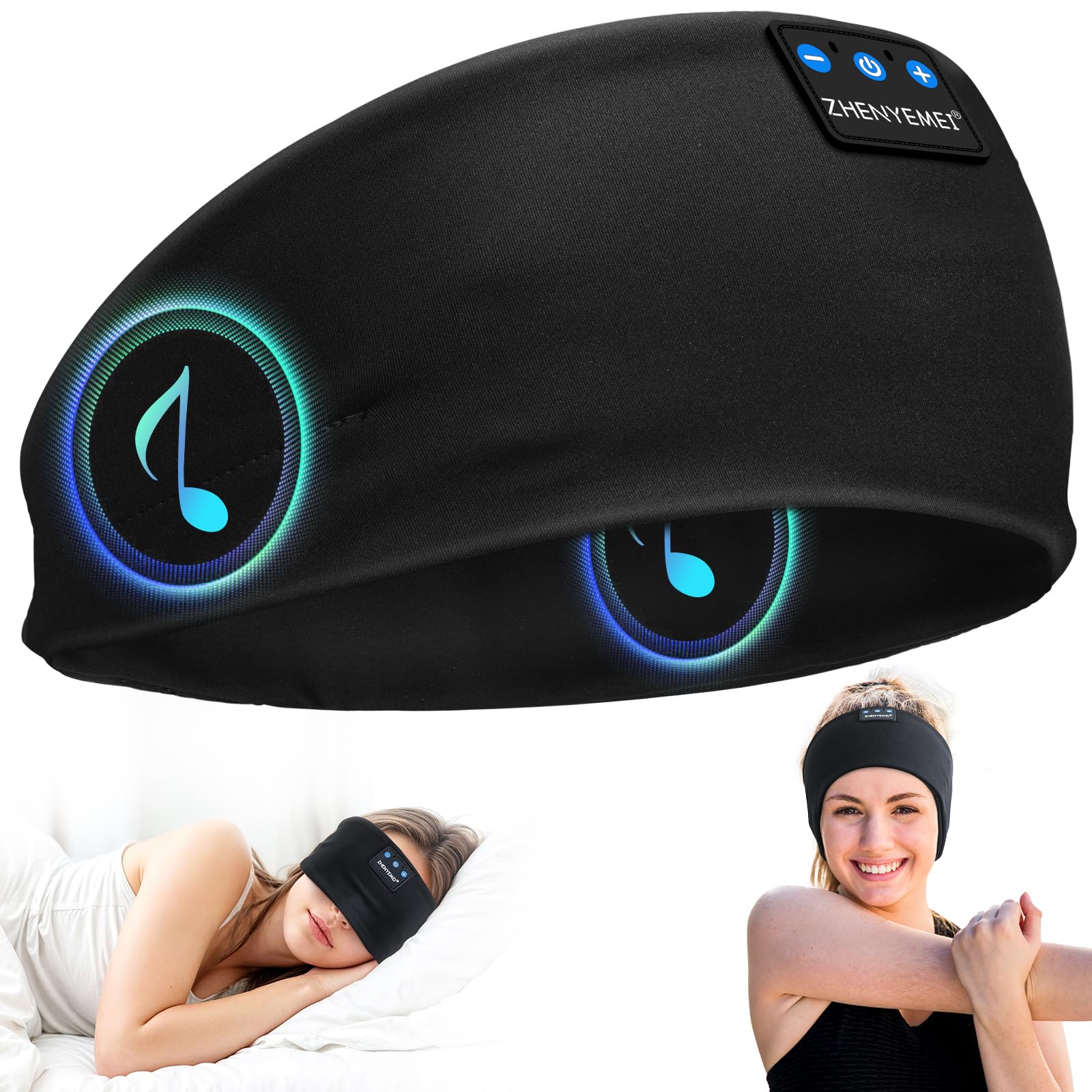 ZHENYEMEI Sleep Headphones Wireless Bluetooth 5.4 Headband, Sports Earphones Sleep Earbuds with HD Stereo Speaker Microphone for Workout Jogging Yoga Insomnia Air Travel Meditation Unique Gifts Black