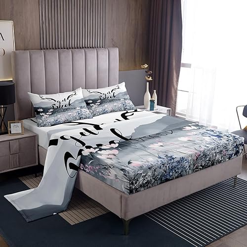 Miniatura 1 de Juego de sábanas de cornamenta tamaño Queen con ciervos y alces para niños y niñas, sábanas de reno y alce de ciervo, sábana superior de flores de