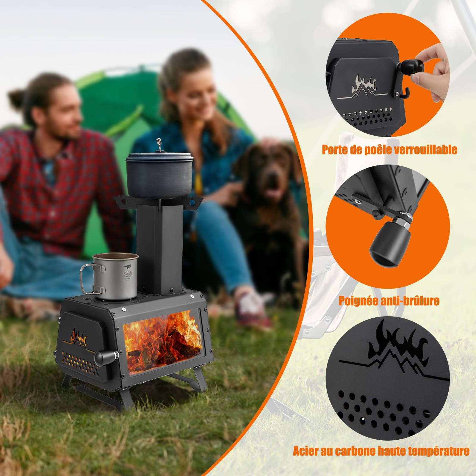 GYMAX Réchaud Extérieur, Poêle à Bois Portable pour Cuisson, avec 3 Évents d'Aération & Fenêtre Visuelle, Résistante à Chaleur, Pour Camping/Chasse/Pêche/Cuisson