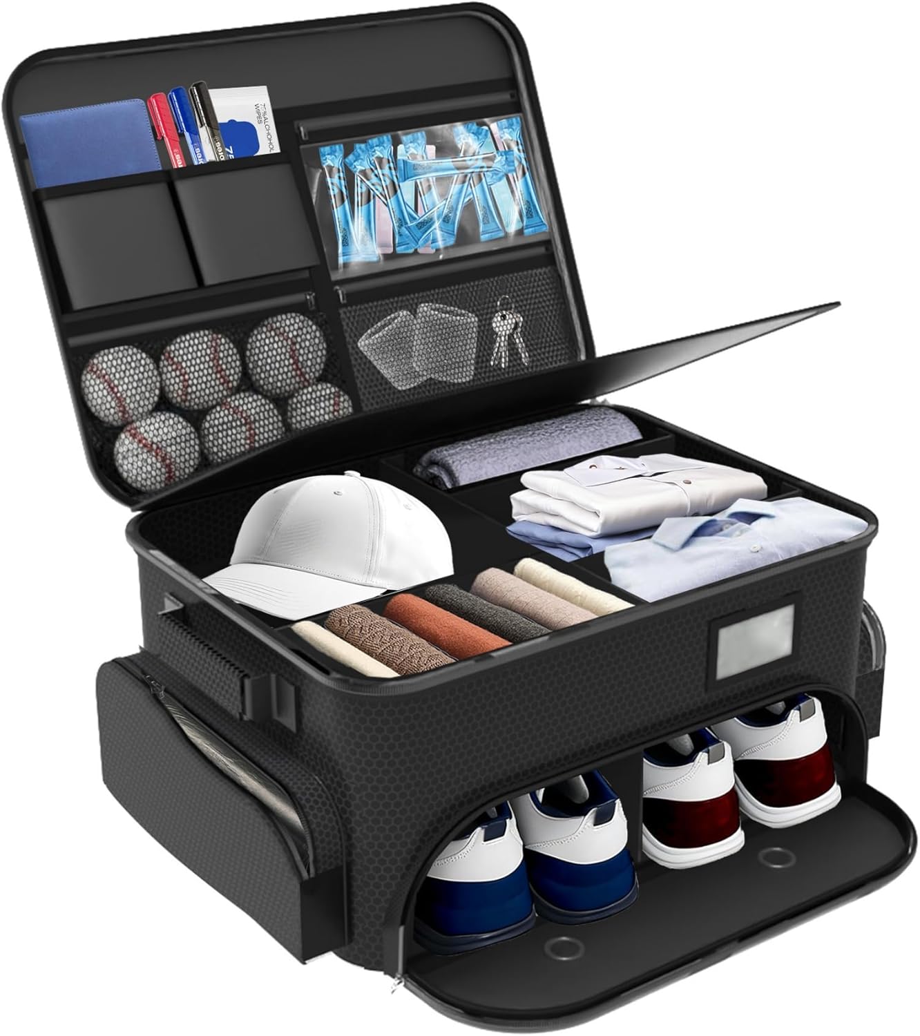 WALMANN Golf Trunk Organizer – Large 2-Layer Storage Bag with Ventilated Shoe Compartments for 2 Pairs, Waterproof Foldable Golf Gear Organizer