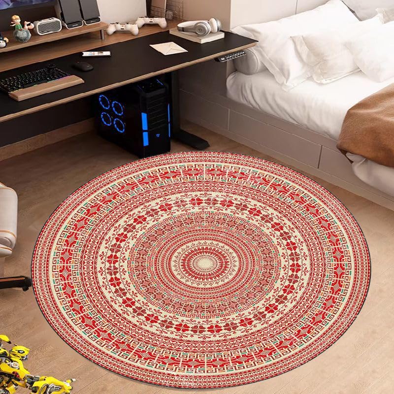 Tapis rond lavable antidérapant rouge 180 cm contre les sols glissants