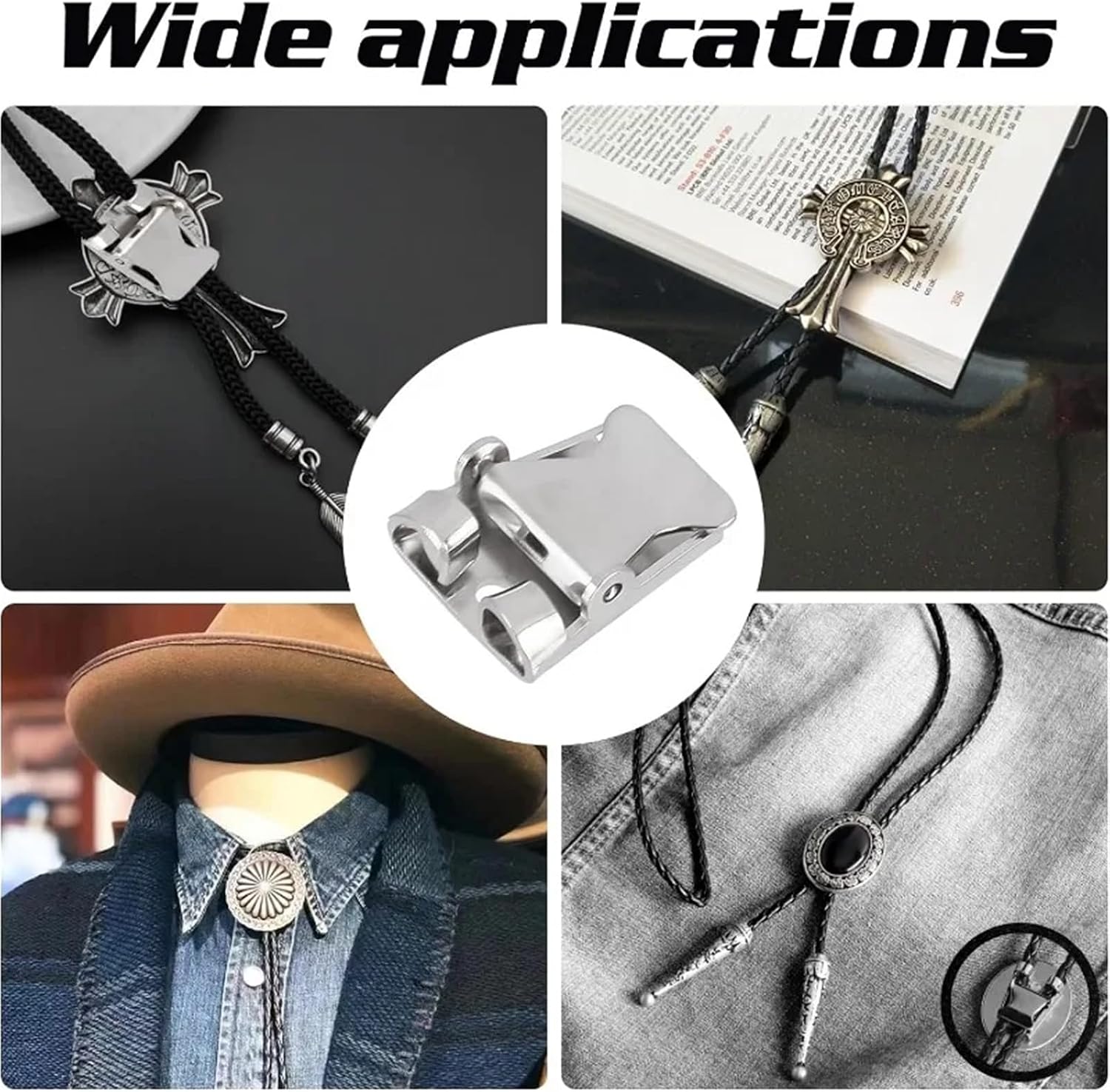 Bolo Tie Making Kit 20 Pcs Iron Bolo Tie Slider Clasp Platinum Color Buckle Accessories Smooth Surface Jewelry Findings for DIY Craft