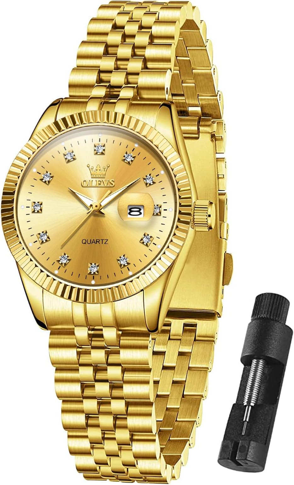 OLEVSWomen Watches Date and Day,Ladies Watches with Silver Gold Stainless Steel,Elegent Female for Small Wrist Watch(White/Black/Blue/Gold Face)