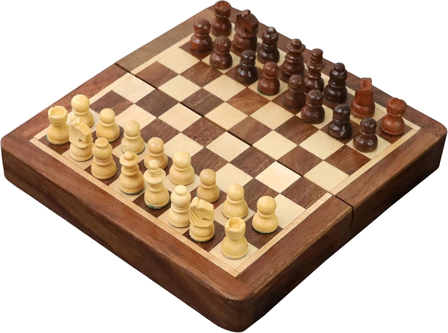 RoyalChessMall-Golden Rosewood Wooden Inlaid Magnetic Chess Set 5" with Folding Board