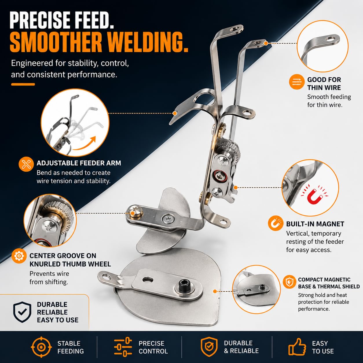 Supporto Filo Apporto TIG in Acciaio Inox con Guida Filo Regolabile per Fili 1,0-3,2 mm GTAW,5 Items