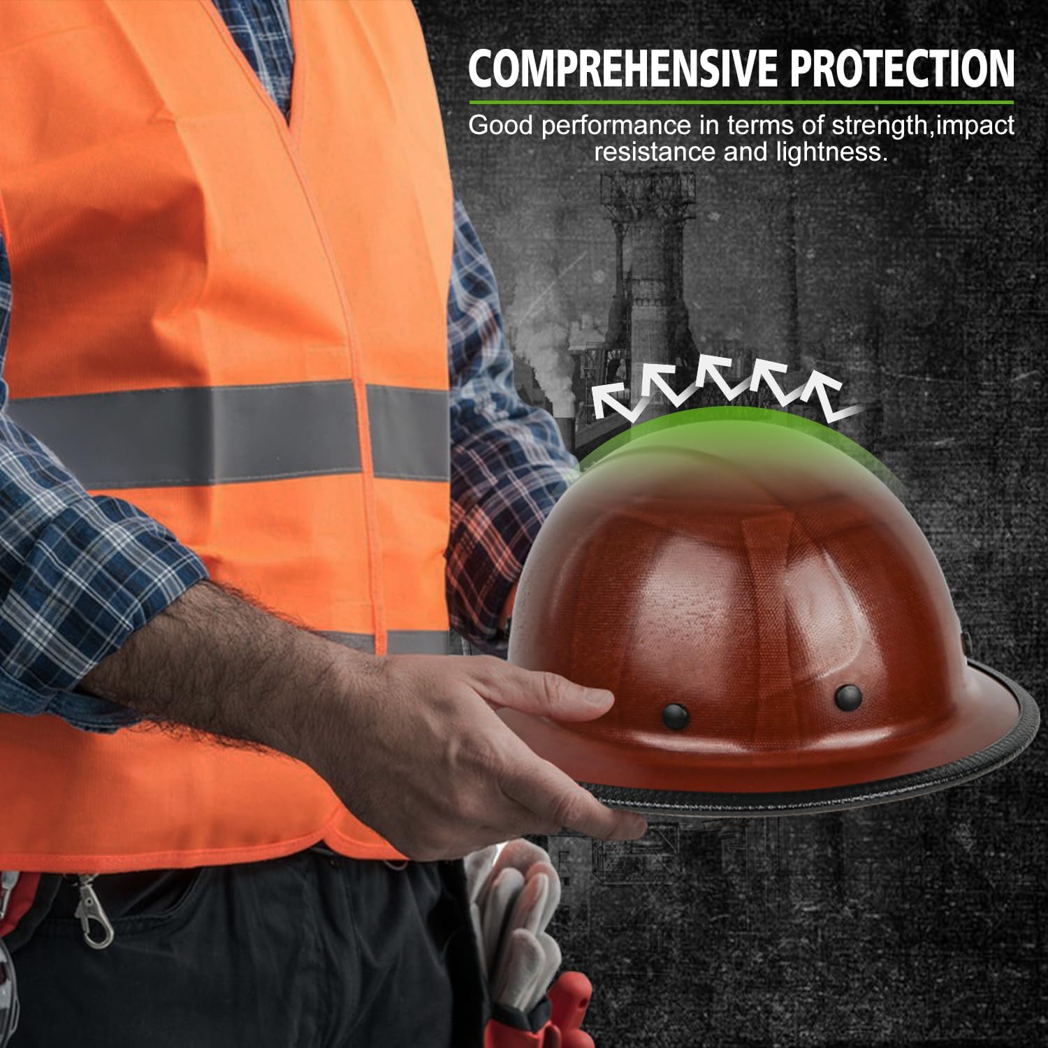 GREEN DEVIL Fiberglass Full Brim Hard Hat OSHA & ANSI Rated Fiber Hardhat for Men with Brim Guard - Image 5