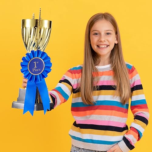 Miniatura 7 de Juego de 6 piezas de roseta de cinta de premio, cinta de participación de satén, cinta honorable, cintas de premio azul, rojo y blanco, medallas de