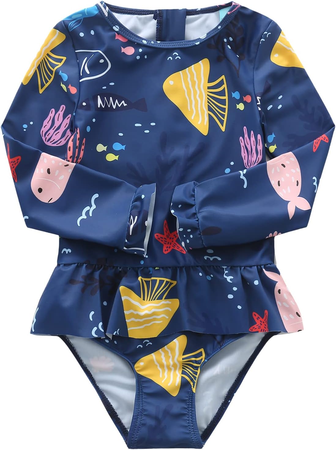 Aisyee Baby Girls One Piece Swimsuits Long Sleeve Rash Guard Swimshirts