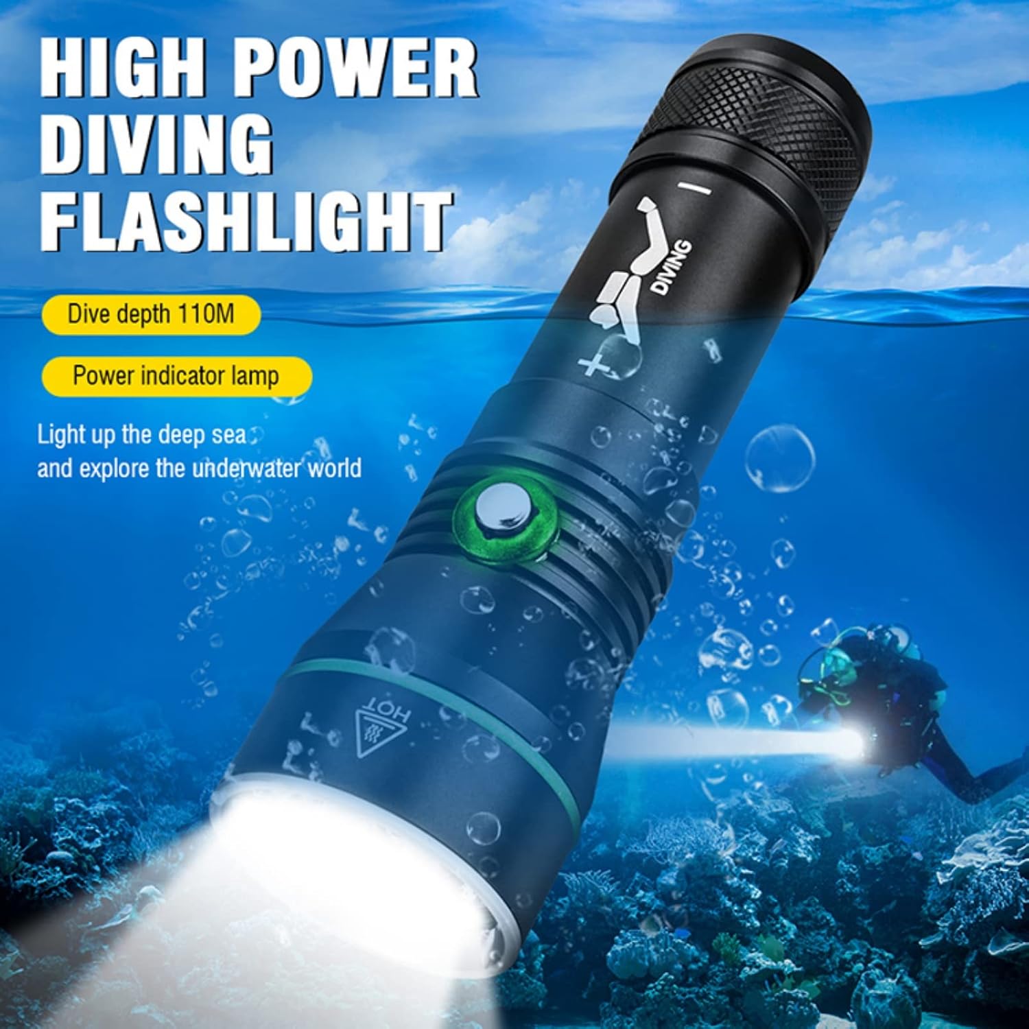 WINDFIRE Dive Light Diving Flashlight Underwater Lights IPX8 Waterproof Flashlight 3 Modes Scuba Flashlight Super Bright Dive Torch
