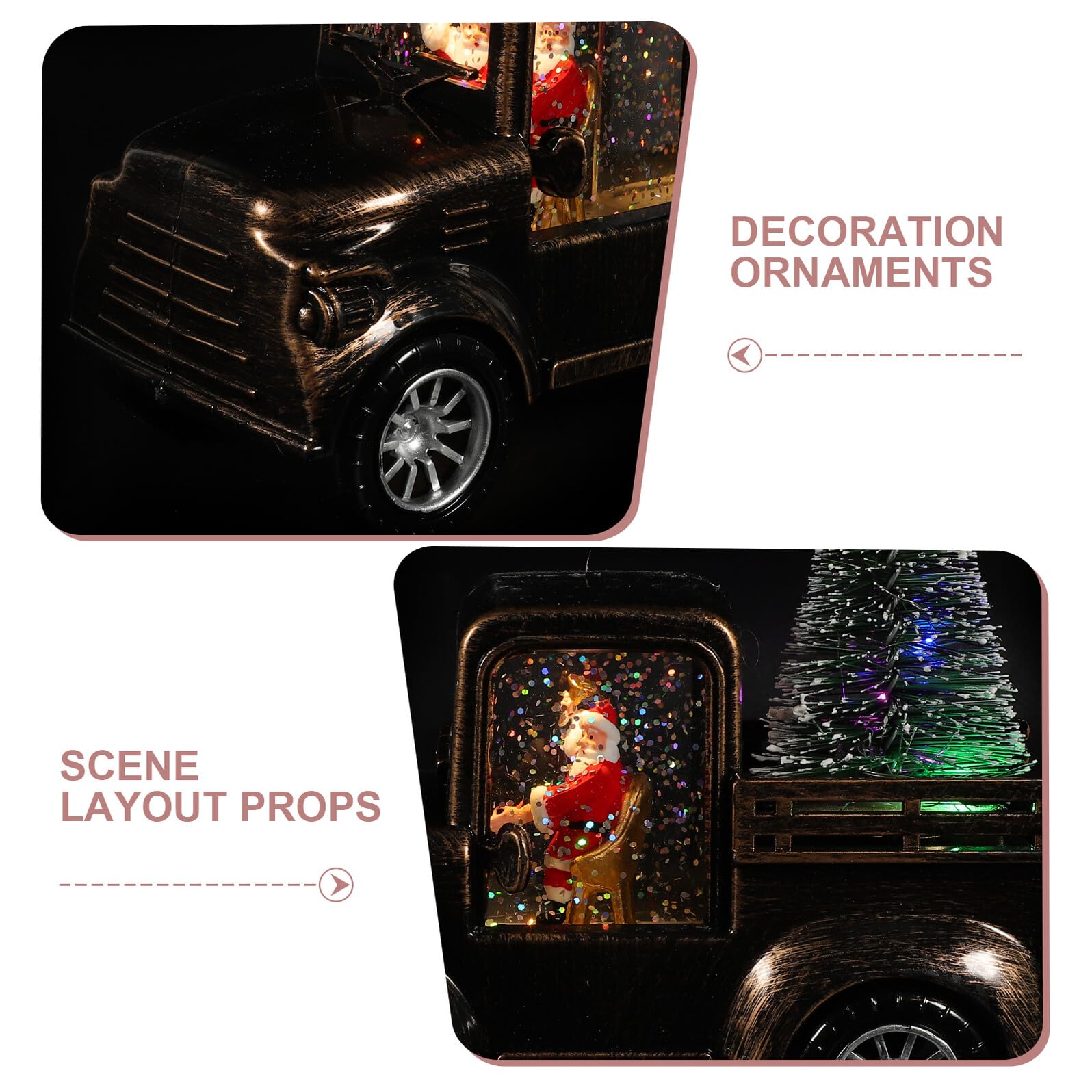 Figurita Santa Claus con Tractor Bronce y Luz LED Pilas Adorno Navideño Decorativo para Hogar Oficina y Escaparates Estatua Navideña Iluminada con Árbol de Navidad