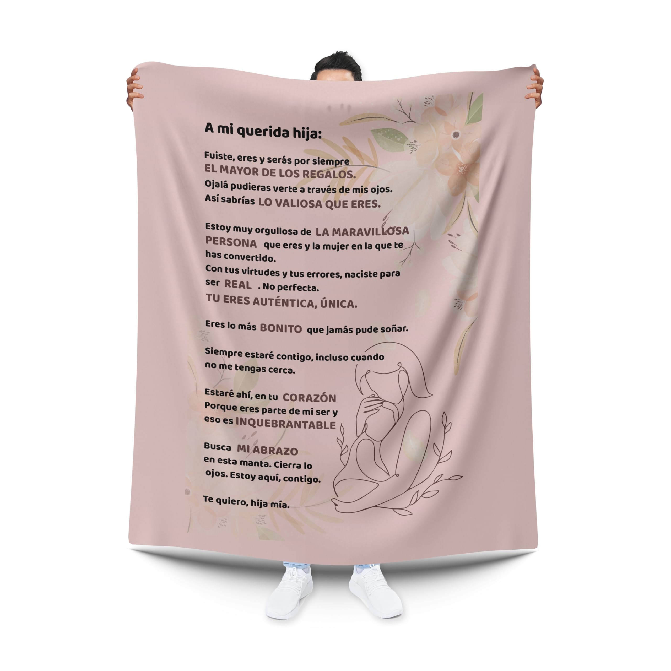 Pla Pla Pla Manta Polar de Madre a Hija. Manta calentita con Mensaje de Amor para una Hija. Manta para sofá 150 x 230 cm.