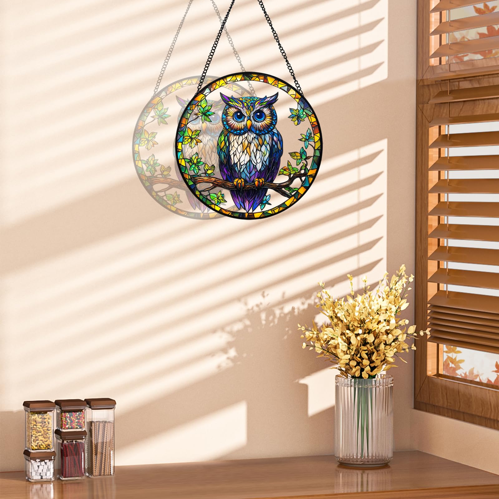 Xuoxeji Owl Sun Catchers Indoor Window Decor, 20cm/7.87in Stained Glass Ornament for Women - Image 3