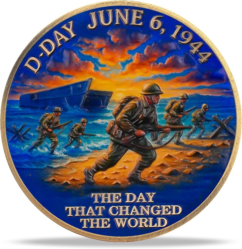 Normandy D-Day Military Challenge Coin | The Day That Changed The World & United for Liberty Commemorative Token | Appreciation Gift for Military, Veterans & Patriots in Service