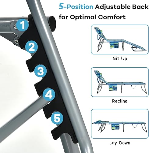 Miniatura 4 de GYMAX Silla bronceadora, tumbona de playa plegable con agujero para el brazo facial, respaldo ajustable, bolsillo lateral y asa de transporte, silla