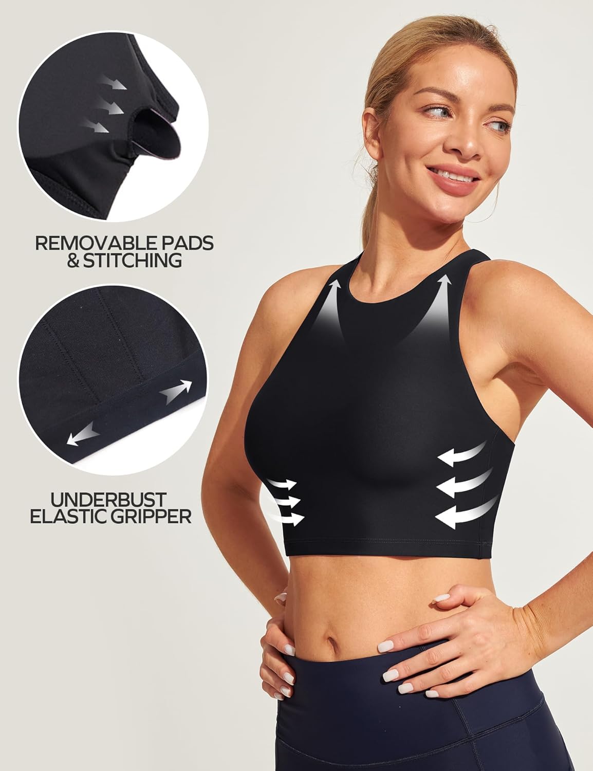 Ewedoos Bikini Tops for Women Quick Dry UPF 50+ Bathing Suit Tops for Women Adjustable Strap Padded Sports Bra Swim Top Only - Image 3