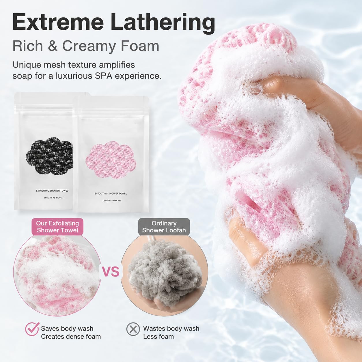 Peeling Duschtuch, 120 x 28 cm Extra Lang Antibakteriell, Exfoliating Antibacterial Shower Towel, Doppelseitiges Badezubehör, Afrikanische Netz Schwamm für Männer und Frauen