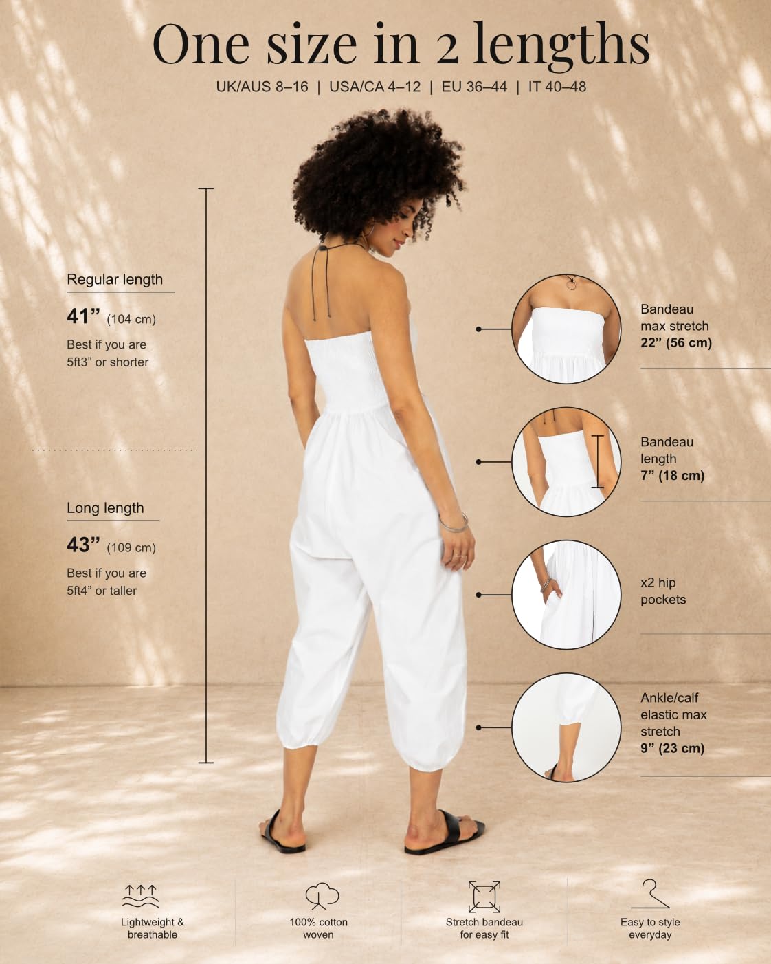 likemary - Tuta Jumpsuit per Donne - Si Trasforma in Pantaloni Harem in Cotone - Pantaloni Estivi da Donna con Vita Elastica e Tasche