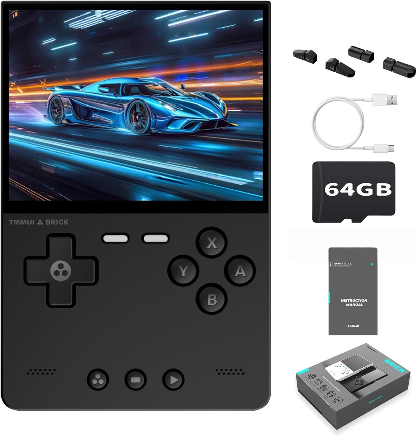 Trimui Brick Retro Handheld Portable Retro Gaming WiFi Multiplayer 159g Lightweight Retro Emulator with RGB Lighting USB-C Fast Charging 3.2" Square IPS Screen 3000mAh 64G TF Card Linux Black