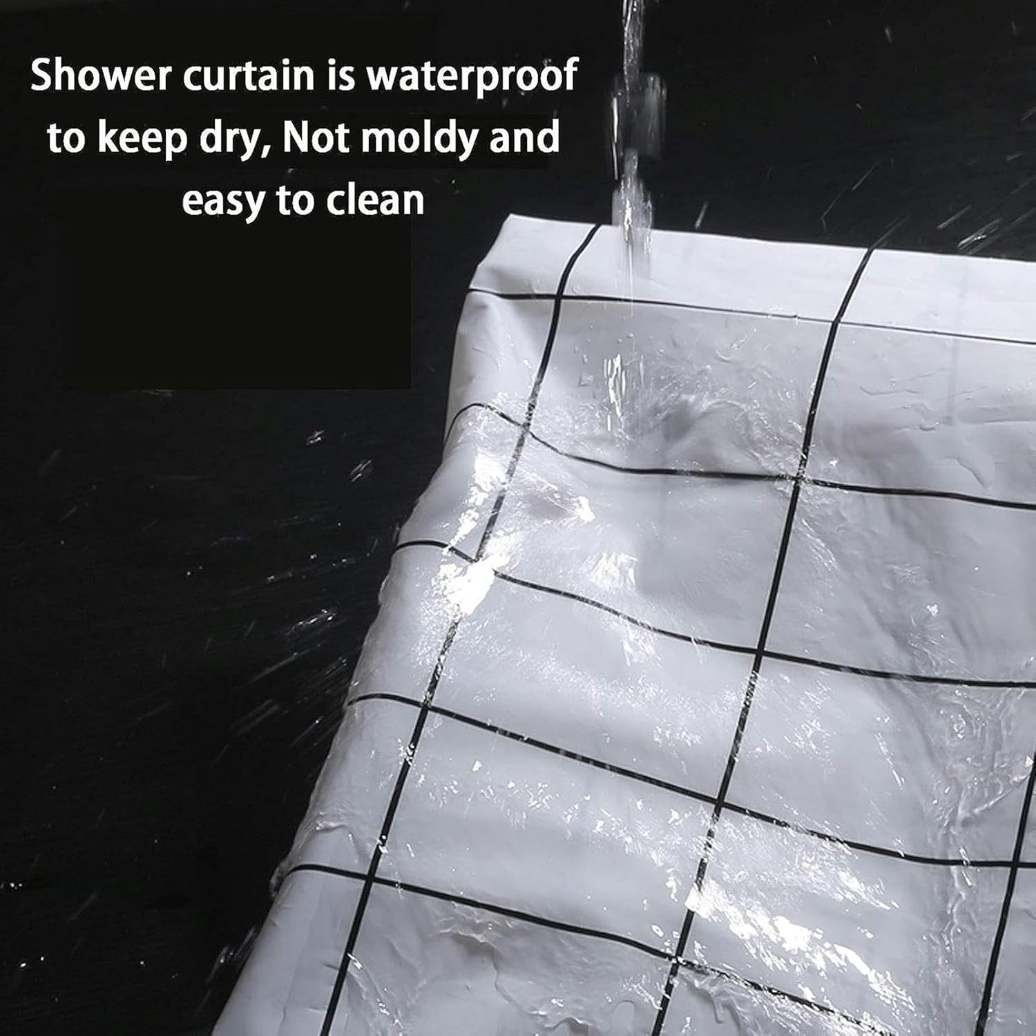 L Shaped Shower Curtain Rod Adjustable, Corner Shower Curtain Rod, with Hooks and Shower Curtain,Bathroom Shower Rod No Drill No Rust, Shower Curtain Rail