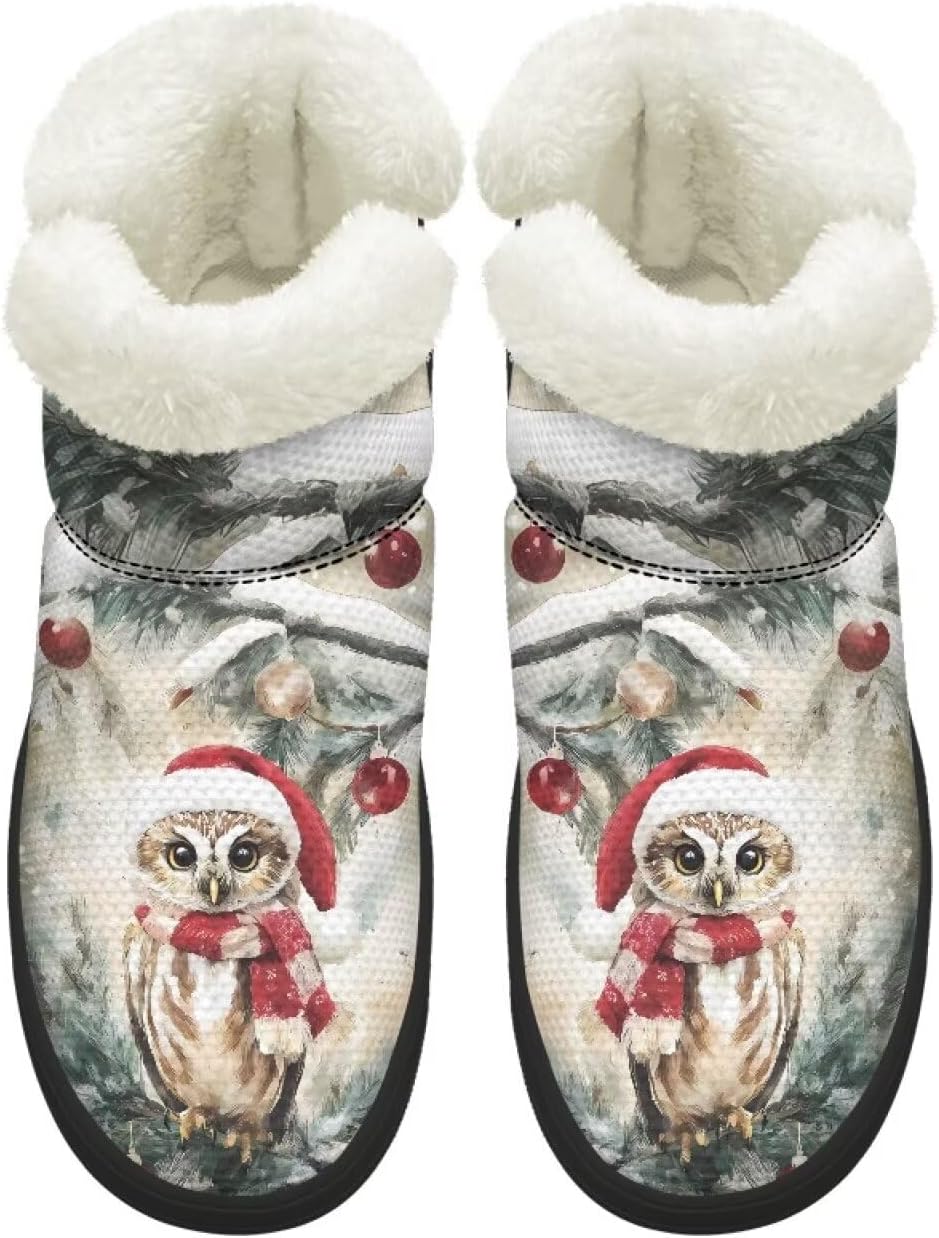 Women's Wide Toe Box Mid-Calf Snow Boots Non-Slip Furry Faux Winter Ankle Boots Slip on Hands Free Booties 4.5-12