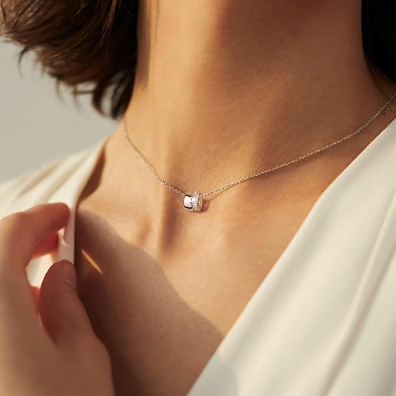 ALEXCRAFT Collana da Donna con Diamante, Collana in Argento 925 con Ciondolo di Zirconi Scintillanti, Collana per San Valentino, Natale, Compleanno, Gioiello Regalo per Donne, Mamma, Moglie, Fidanzata