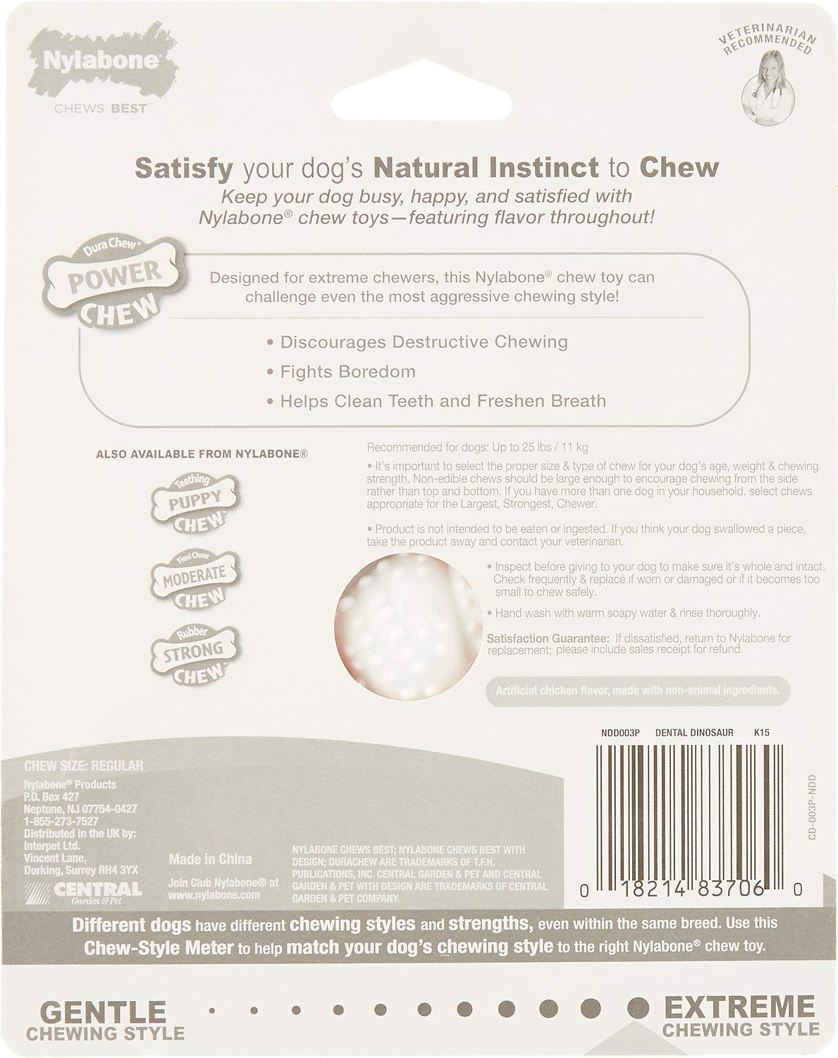 Nylabone Dura Dental Dino - Giocattolo da masticare per cani, 3 pezzi
