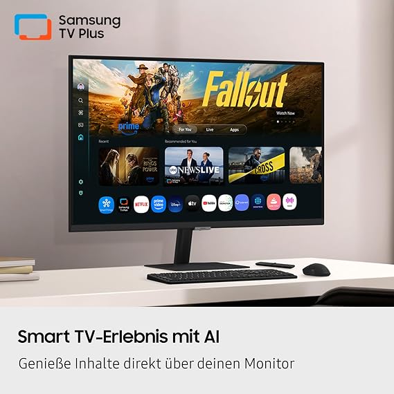 Samsung M70F 32 Zoll 4K Smart AI Monitor VA-Panel 3840 x 2160 60Hz 4ms (G/G) Speaker Gaming Hub 4K Upscaling Sprachsteuerung Smart TV-Apps & AI Features HDR10 USB-C HDMI LS32FM700UUXEN