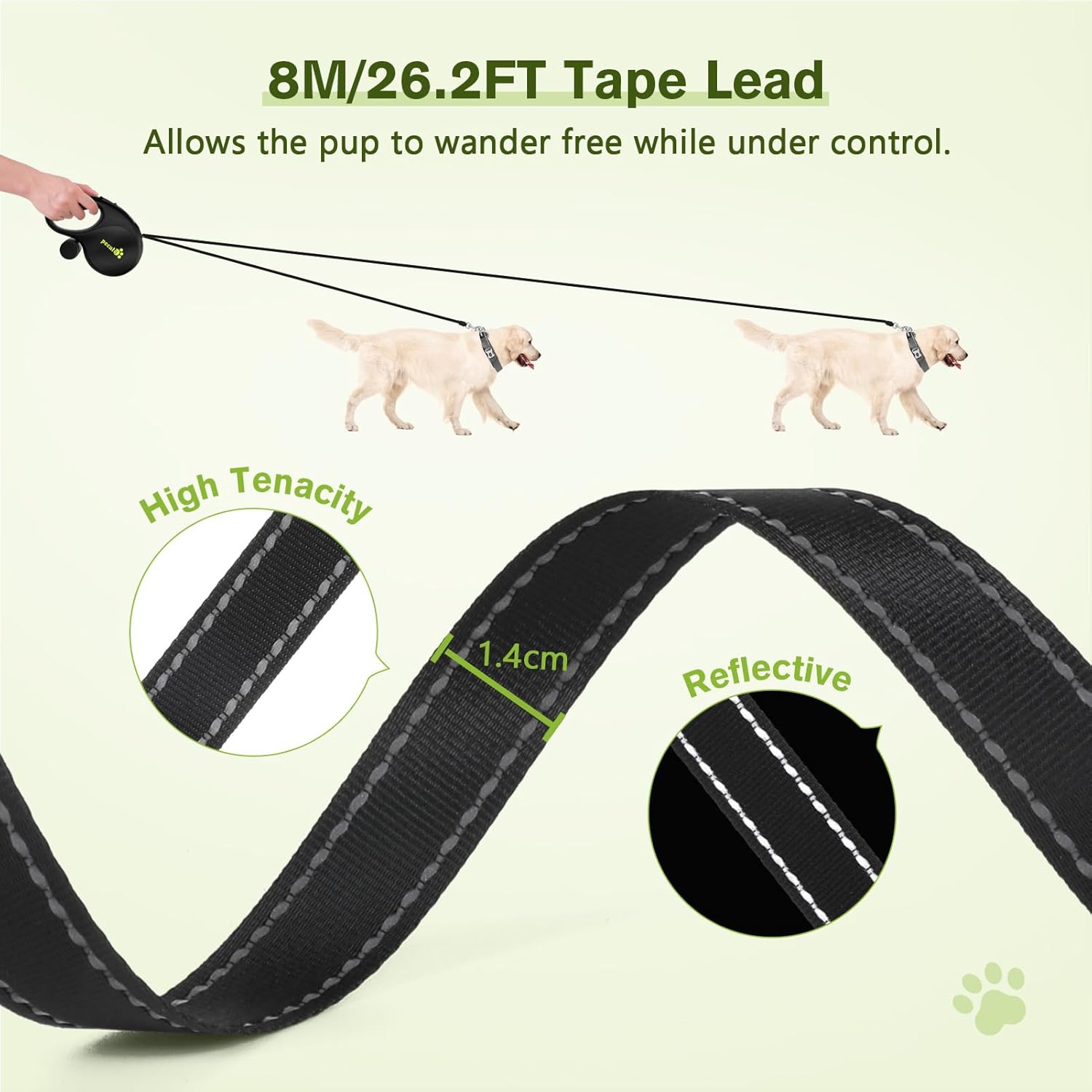 Retractable Dog Leash for Large Dog, 26ft Heavy Duty Retractable Pet Leash with Poop Bag Holder, 360° Tangle-Free, One-Button Control, Reflective Leashes for Medium/Large Dogs Up to 110 lbs(Black)