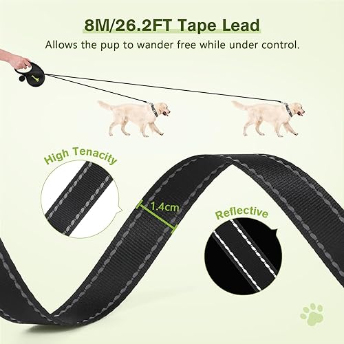 Miniatura 4 de Correa retráctil para perros grandes, correa retráctil resistente de 26 pies para mascotas con soporte para bolsa de excrementos, 360 sin enredos,