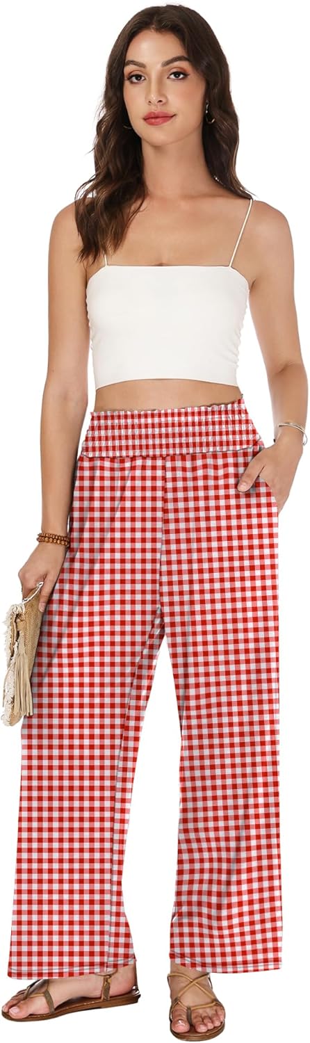 LOMON Palazzo Pants for Women Casual Wide Leg Flowy Pants Beach Vacation Clothes Elastic Waist Boho Trousers with Pockets - Image 3