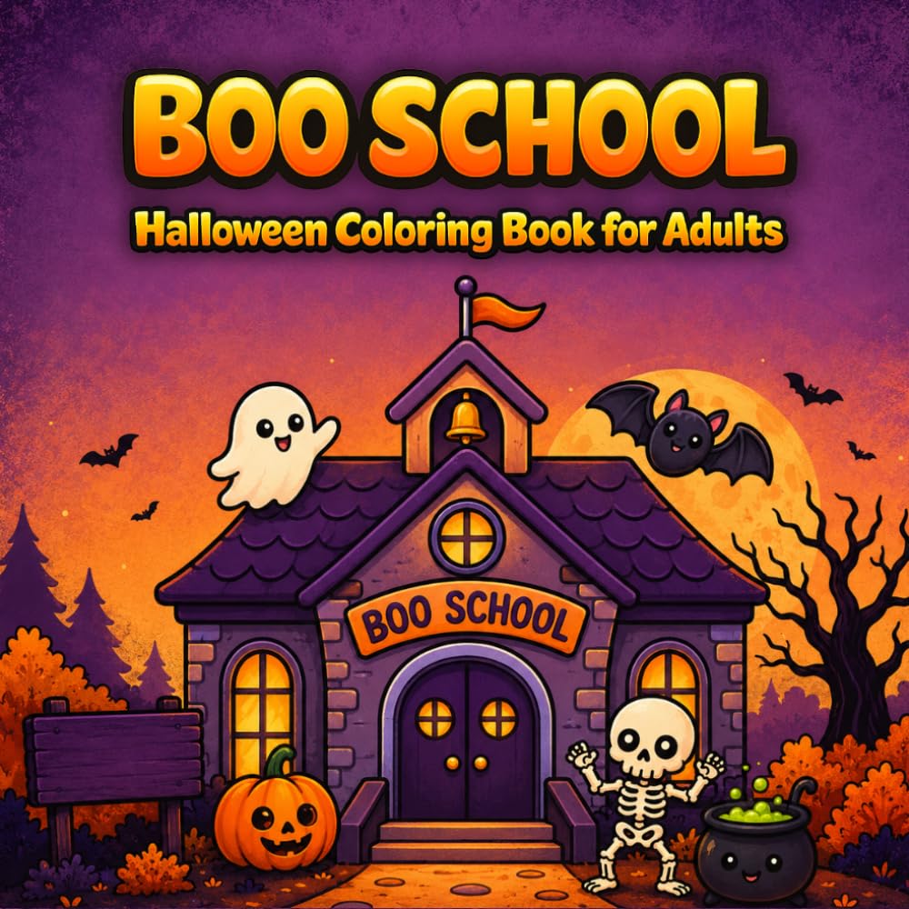 BOO SCHOOL: Halloween Coloring Book for Adults: 35 Spooky and Fun Coloring Pages with Ghosts, Skeletons, Witches, Bats & More