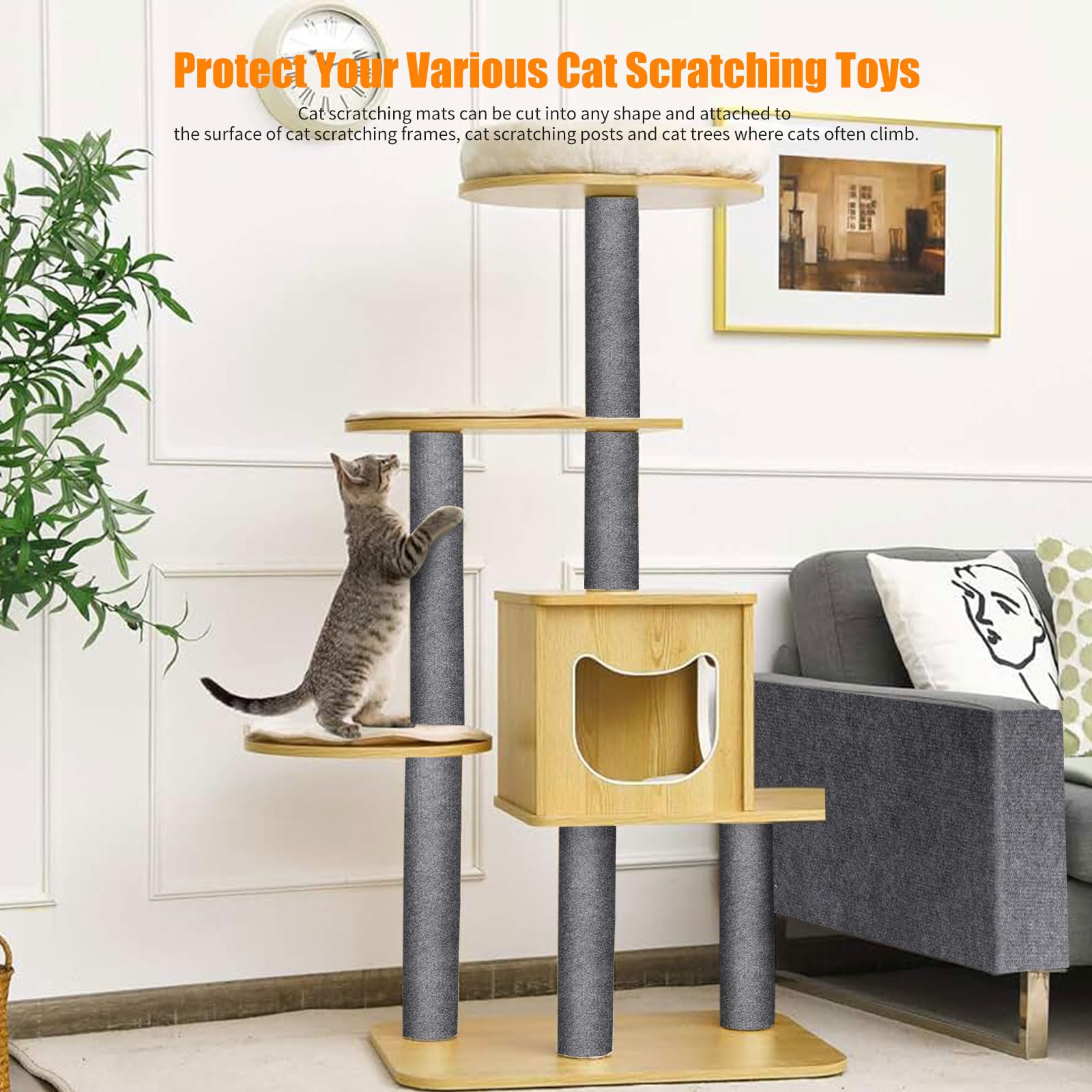 Tappeto Tiragraffi Per Gatti Autoadesivo - 200x40 Cm, Grigio Scuro, Protezione Divano E Mobili - Foto 11